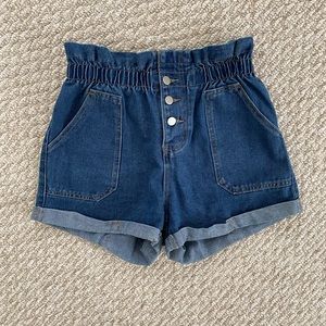 High Waist Paperbag Denim Shorts